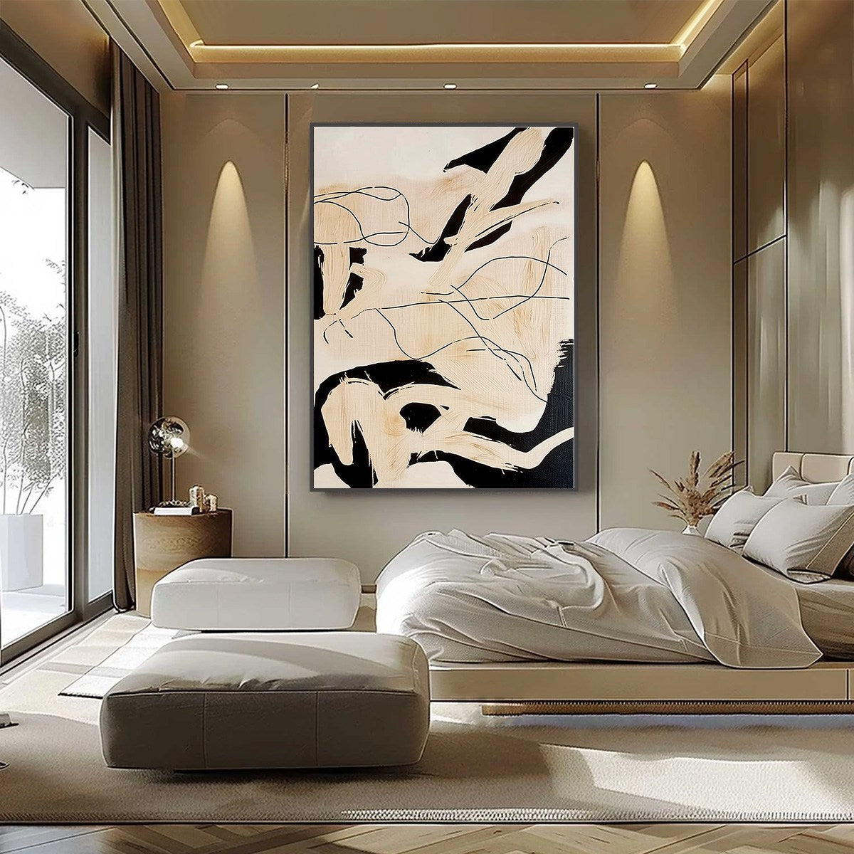 CHOREOGRAPHY | Black and Beige Abstract Oil Painting for Wall
