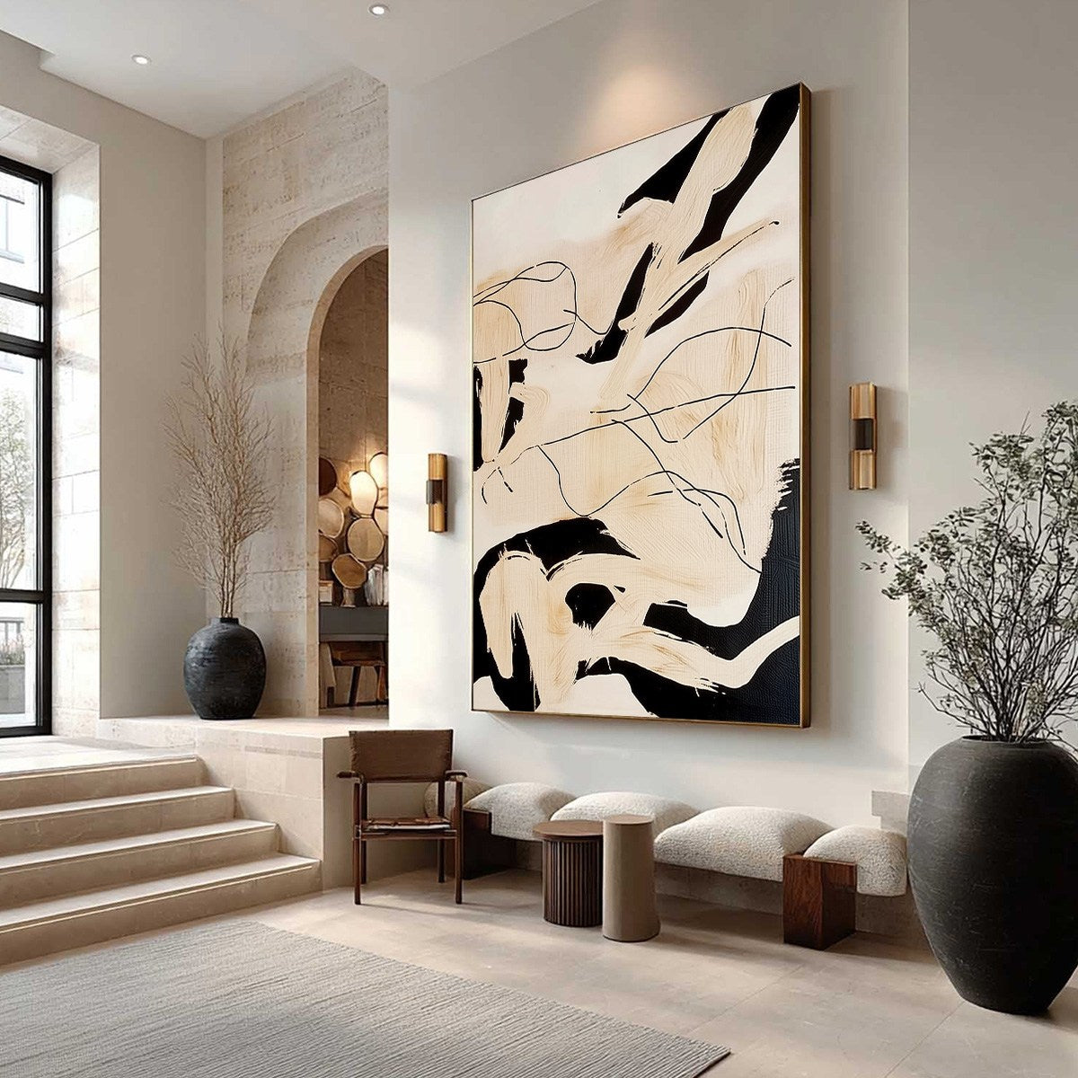 CHOREOGRAPHY | Black and Beige Abstract Oil Painting for Wall