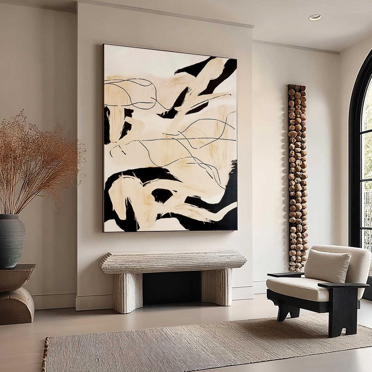 CHOREOGRAPHY | Black and Beige Abstract Oil Painting for Wall