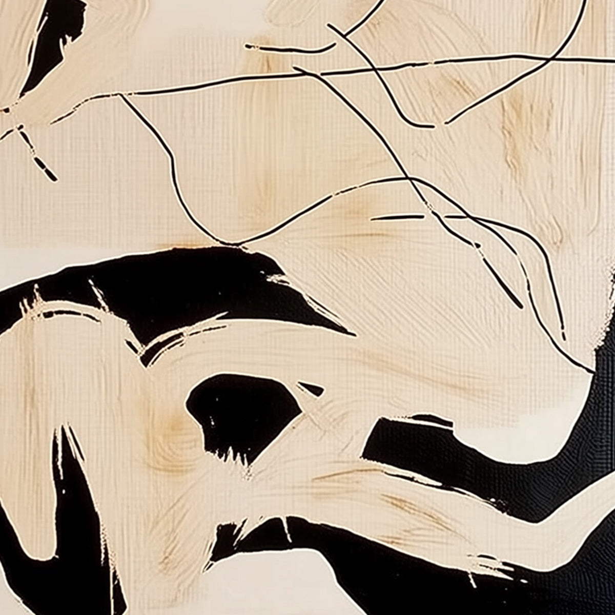 CHOREOGRAPHY | Black and Beige Abstract Oil Painting for Wall