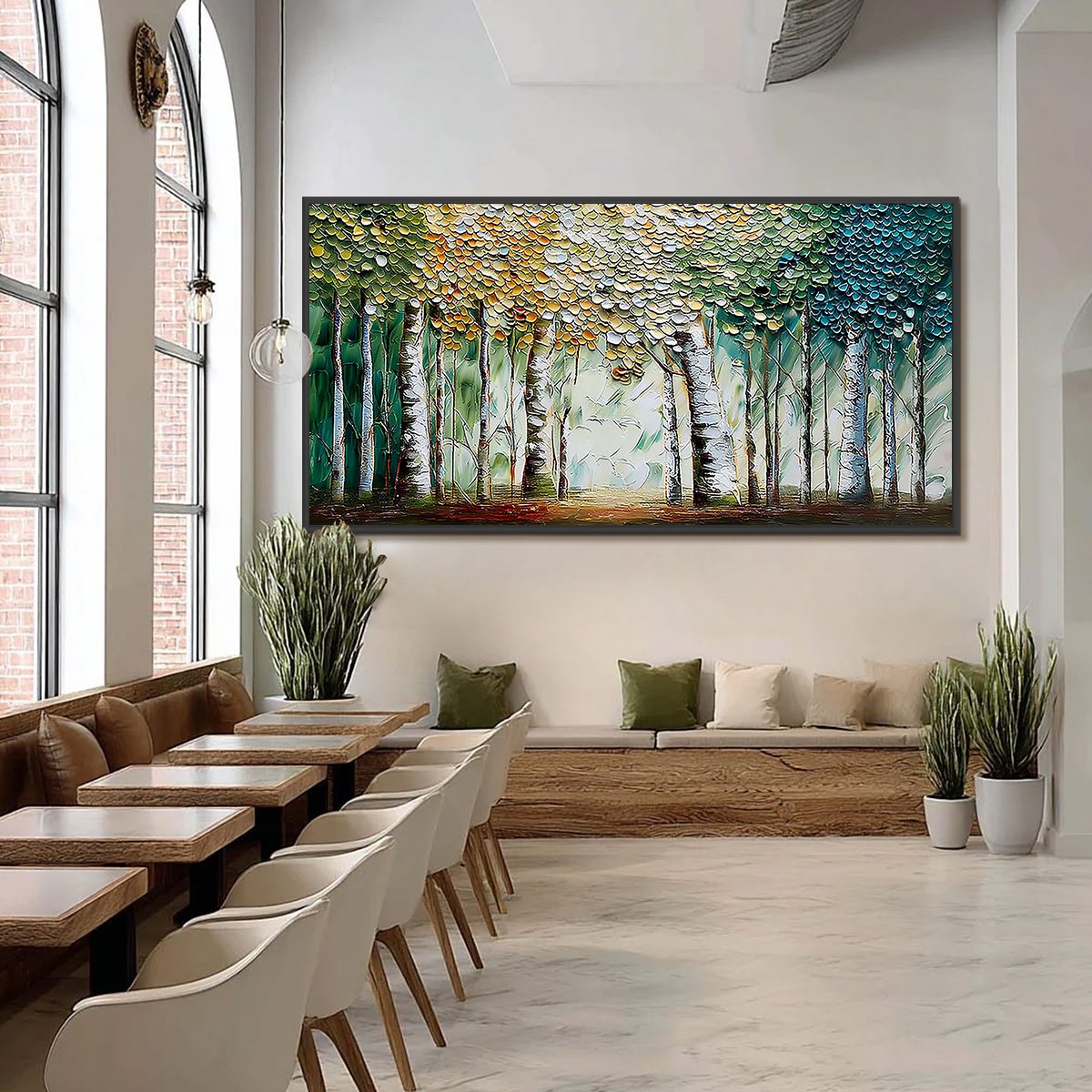 CHROMA GROVE: Panoramic Textured Impasto Birch Tree Forest Painting
