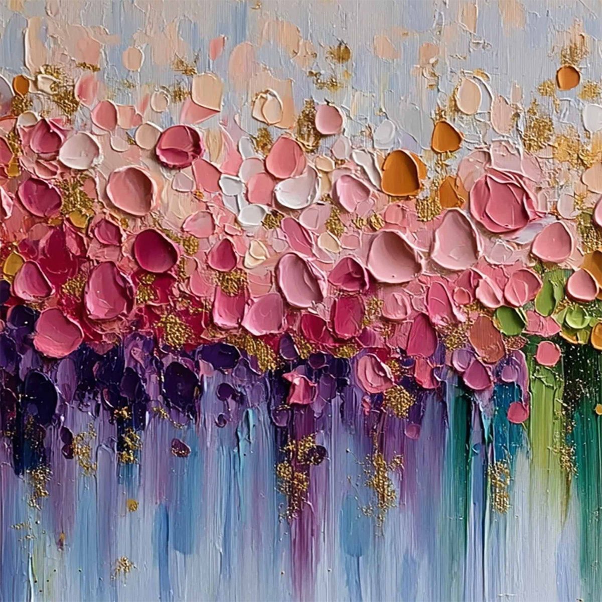 Chromatic Bloom: Abstract Floral Impasto Oil Painting – MontCarta
