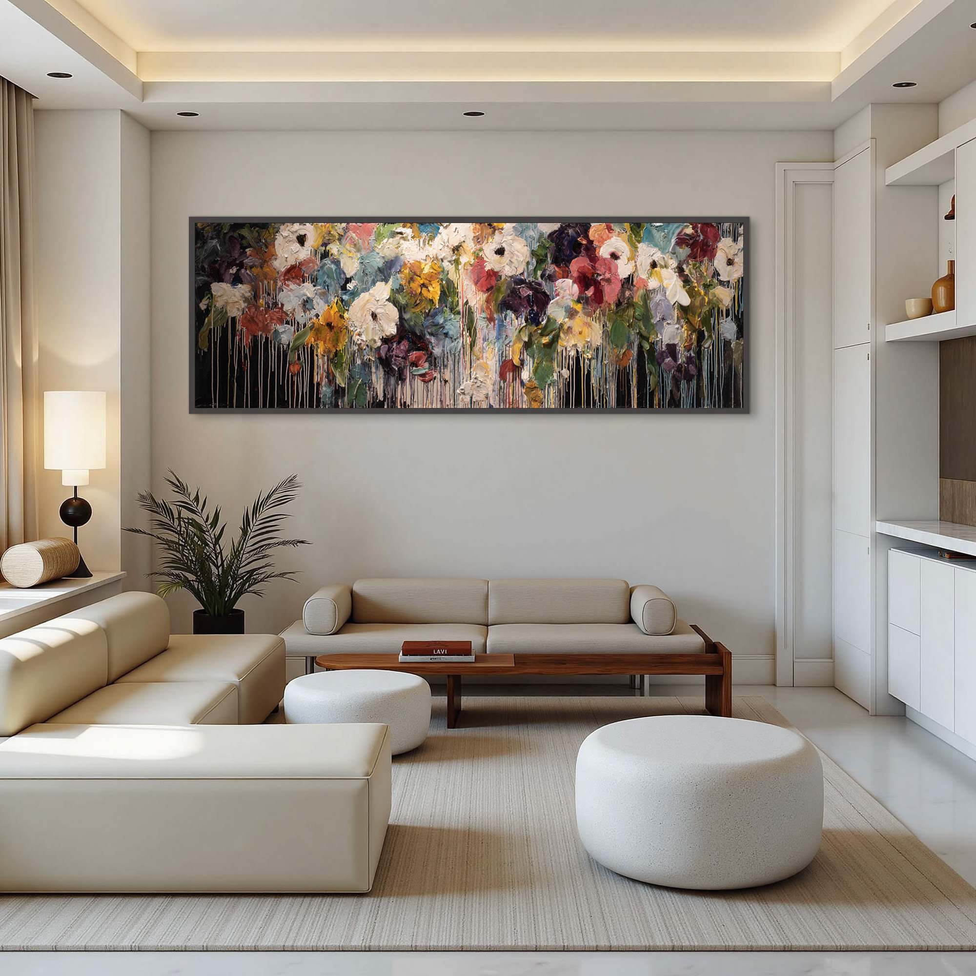 CHROMATIC CASCADE: Colorful Abstract Floral Painting with Heavy Texture and Drips