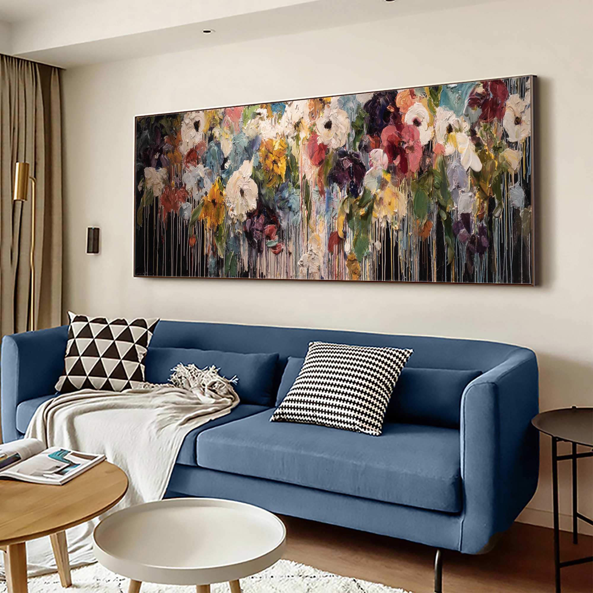 CHROMATIC CASCADE: Colorful Abstract Floral Painting with Heavy Texture and Drips