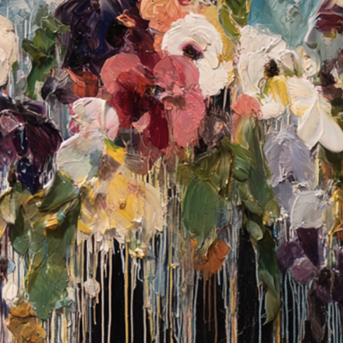 CHROMATIC CASCADE: Colorful Abstract Floral Painting with Heavy Texture and Drips