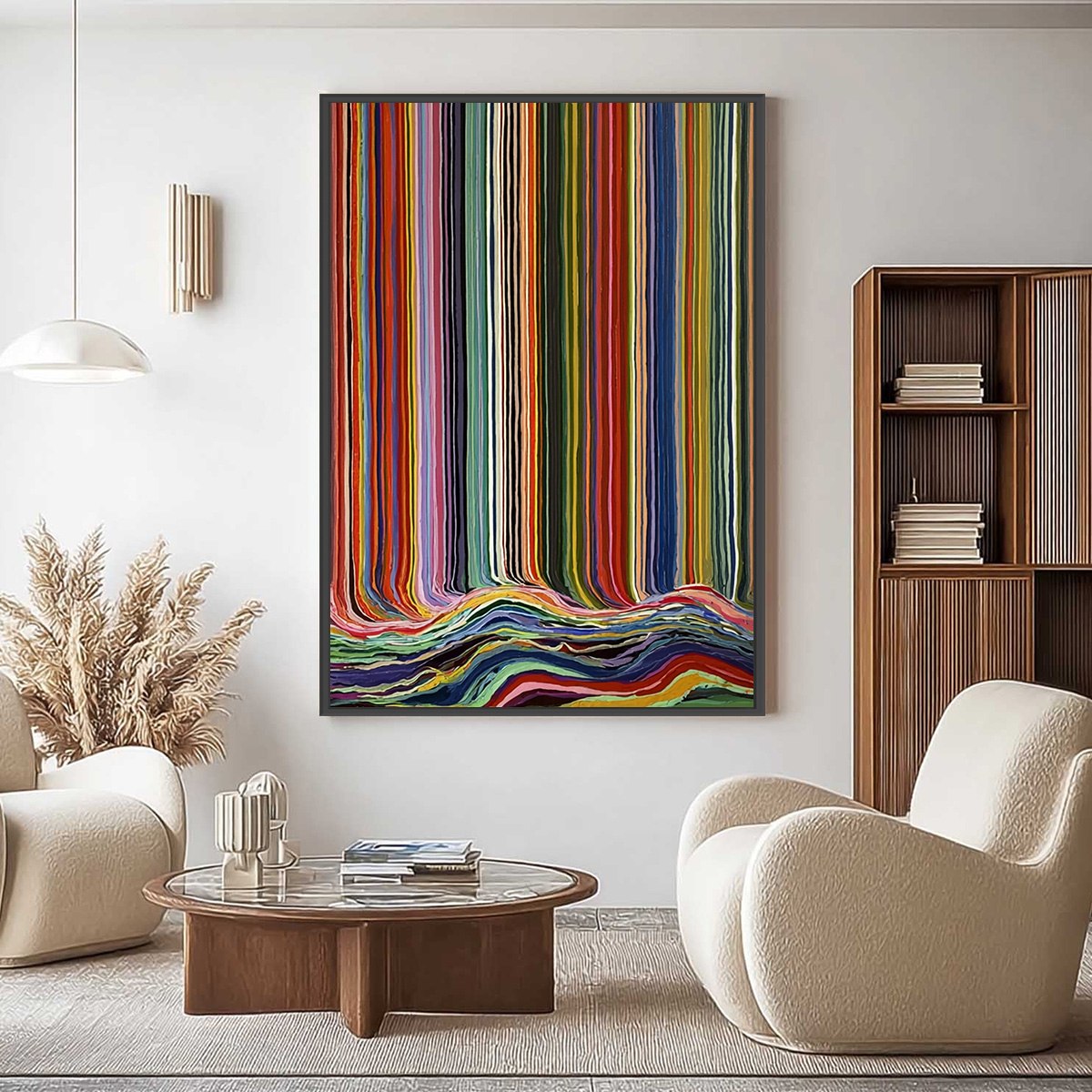 CHROMATIC CASCADE: Colorful Vertical Abstract Painting with Flowing Lines