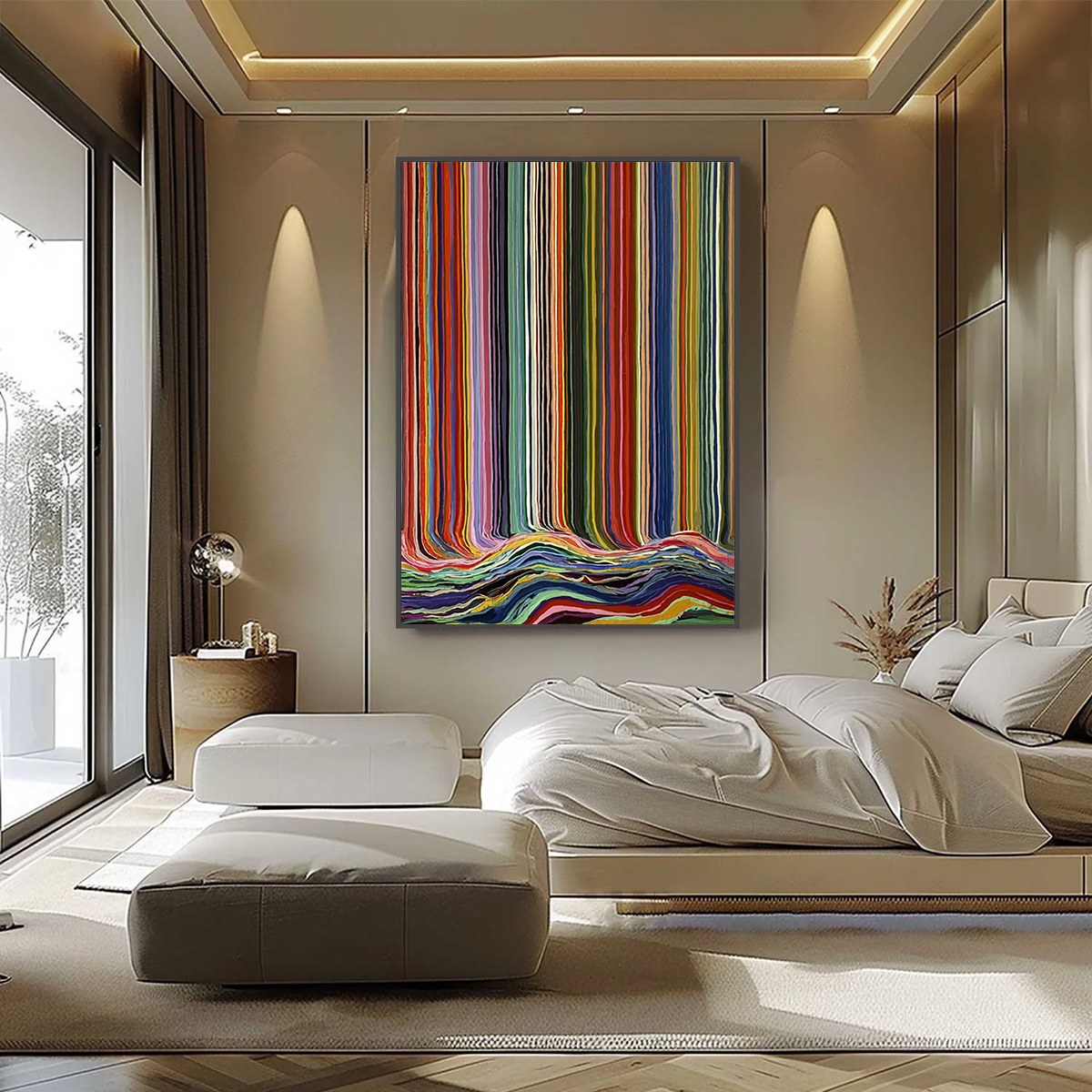 CHROMATIC CASCADE: Colorful Vertical Abstract Painting with Flowing Lines