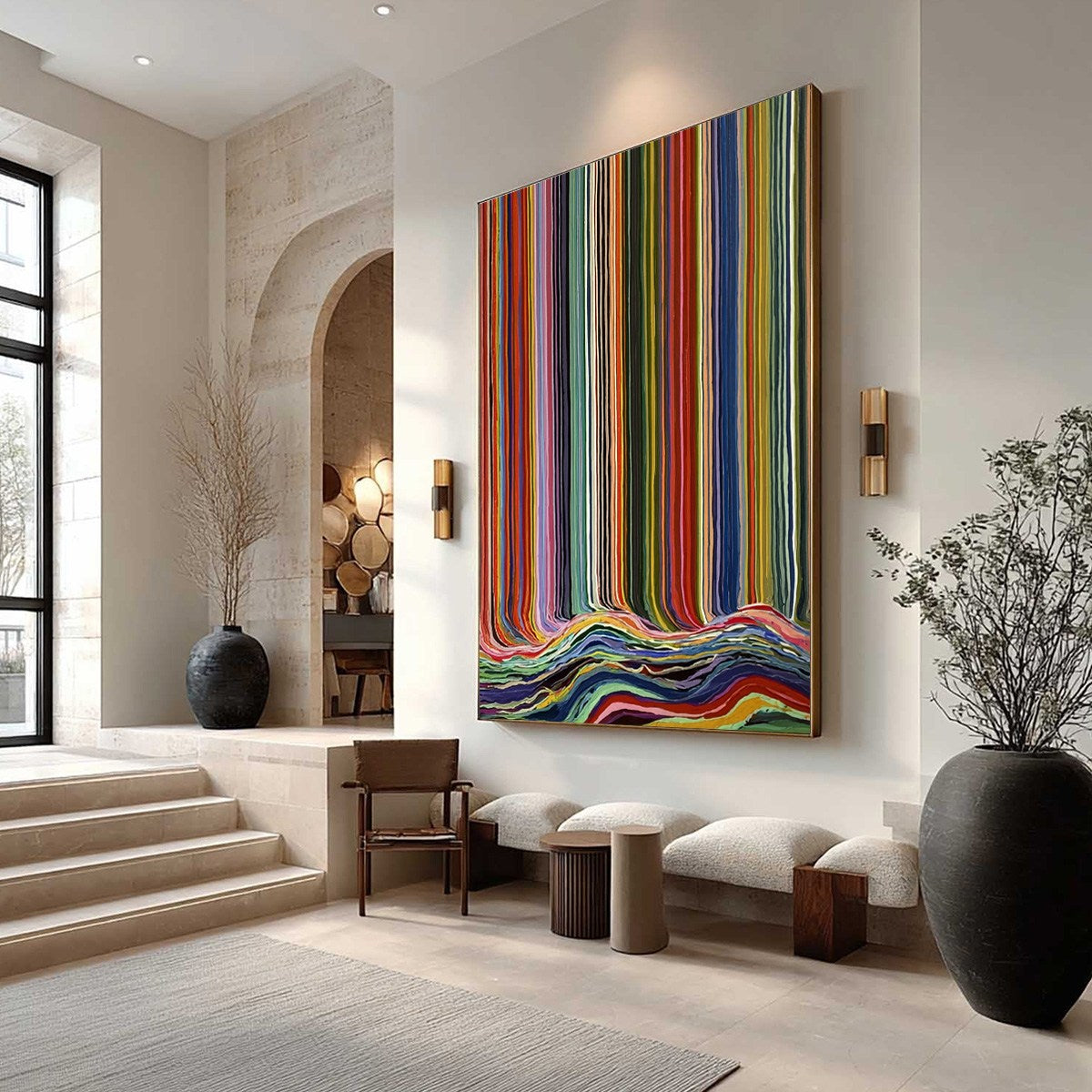 CHROMATIC CASCADE: Colorful Vertical Abstract Painting with Flowing Lines