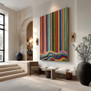 CHROMATIC CASCADE: Colorful Vertical Abstract Painting with Flowing Lines