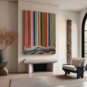 CHROMATIC CASCADE: Colorful Vertical Abstract Painting with Flowing Lines