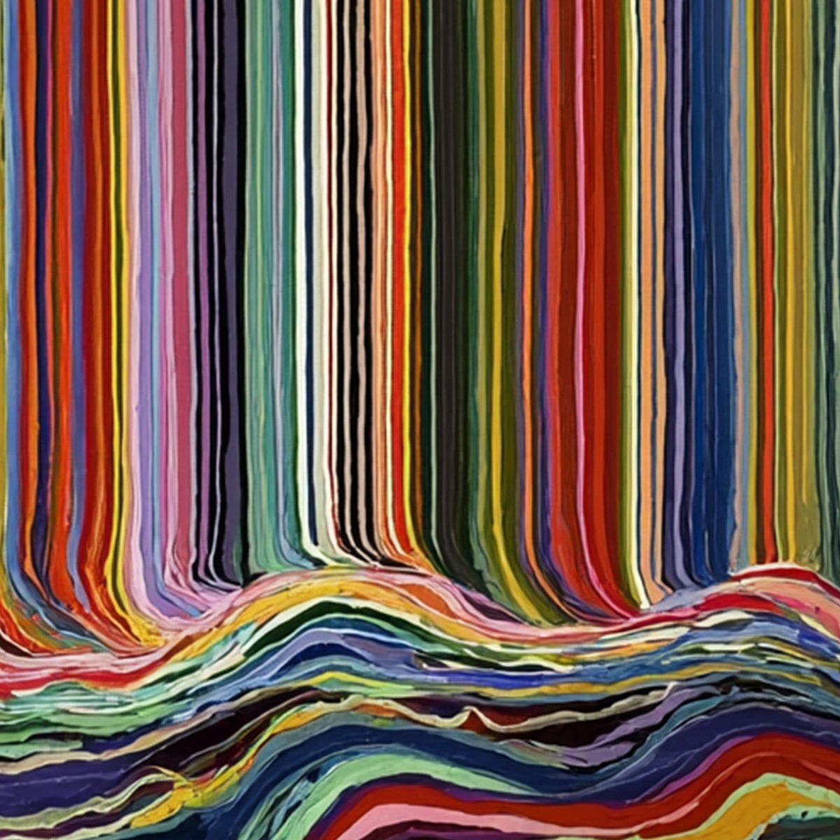 CHROMATIC CASCADE: Colorful Vertical Abstract Painting with Flowing Lines