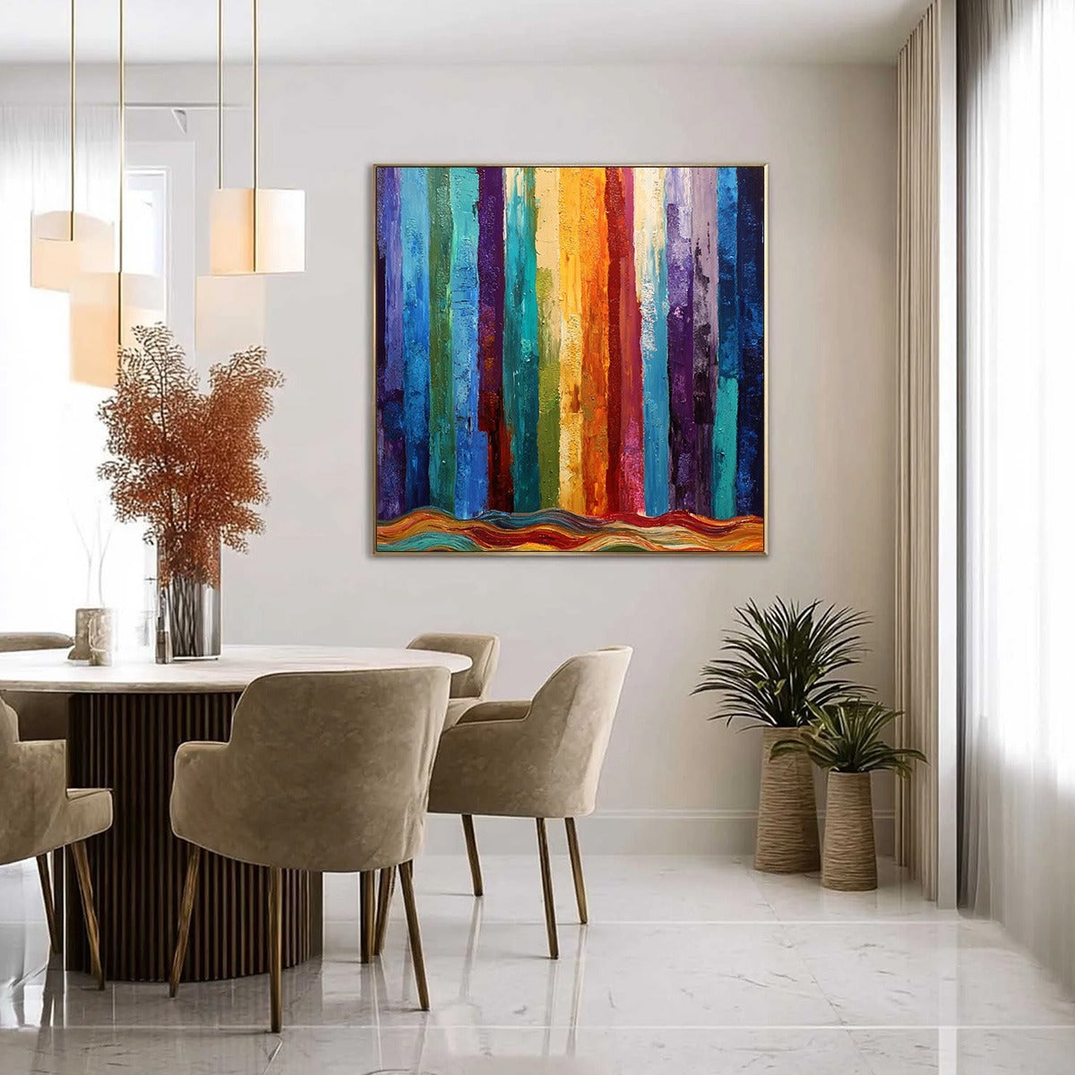 CHROMATIC CASCADE: Large Colorful Abstract Impasto Oil Painting