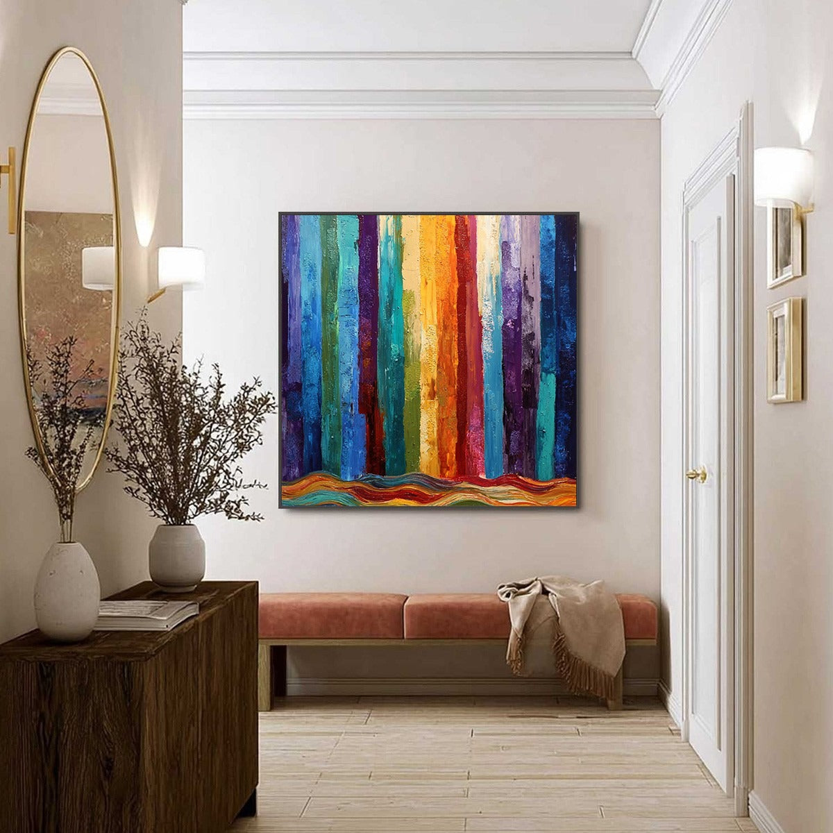 CHROMATIC CASCADE: Large Colorful Abstract Impasto Oil Painting