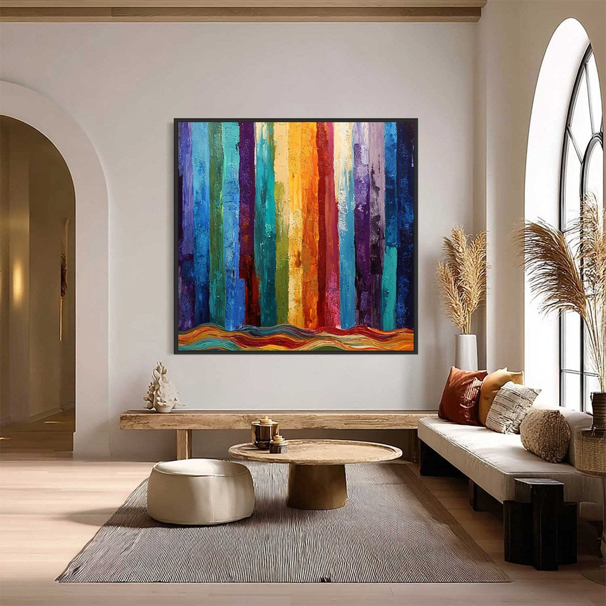 CHROMATIC CASCADE: Large Colorful Abstract Impasto Oil Painting