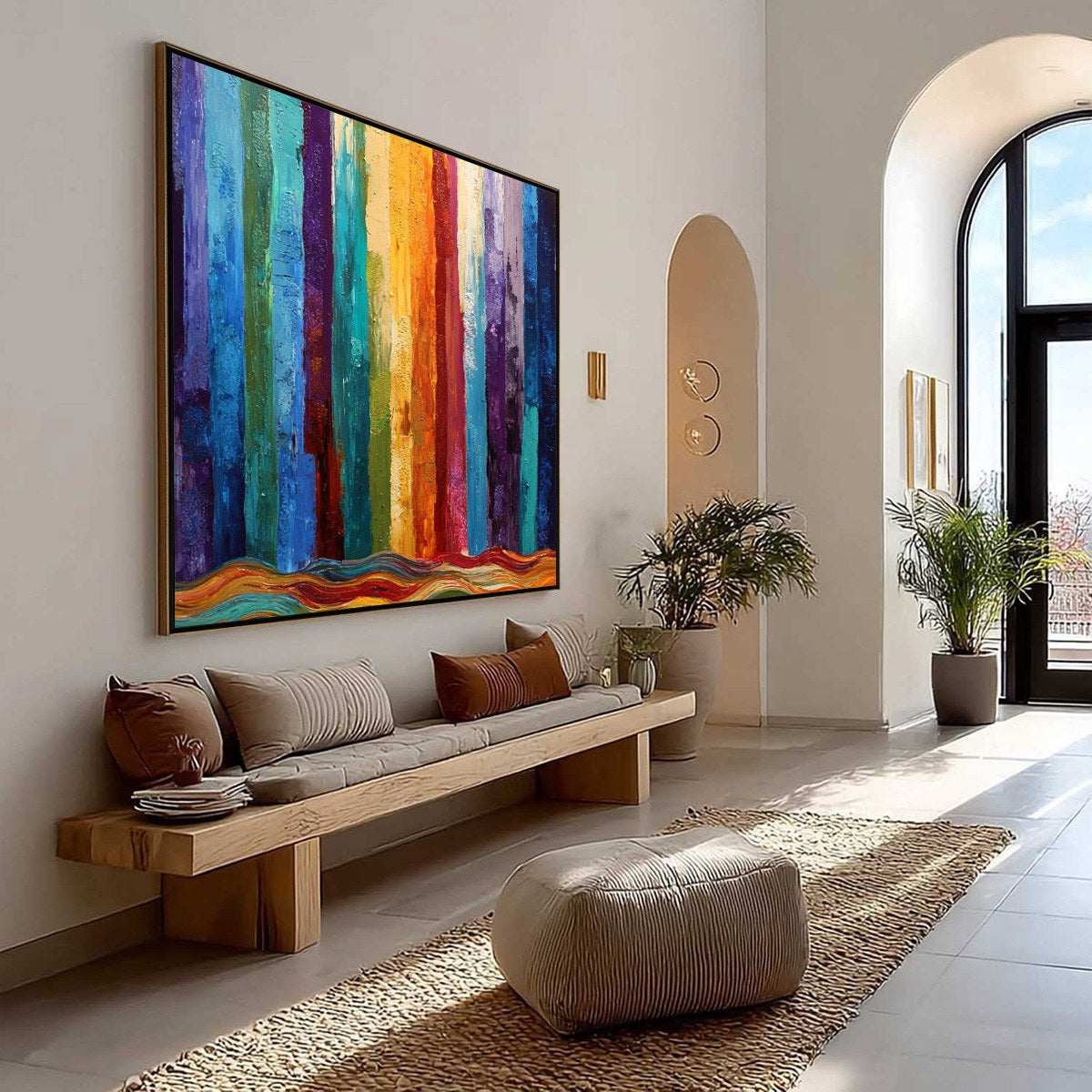 CHROMATIC CASCADE: Large Colorful Abstract Impasto Oil Painting