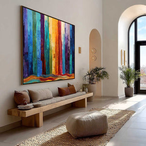 CHROMATIC CASCADE: Large Colorful Abstract Impasto Oil Painting