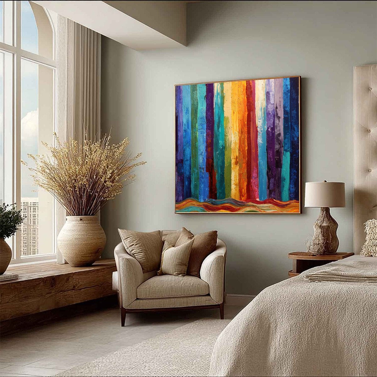 CHROMATIC CASCADE: Large Colorful Abstract Impasto Oil Painting