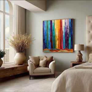 CHROMATIC CASCADE: Large Colorful Abstract Impasto Oil Painting