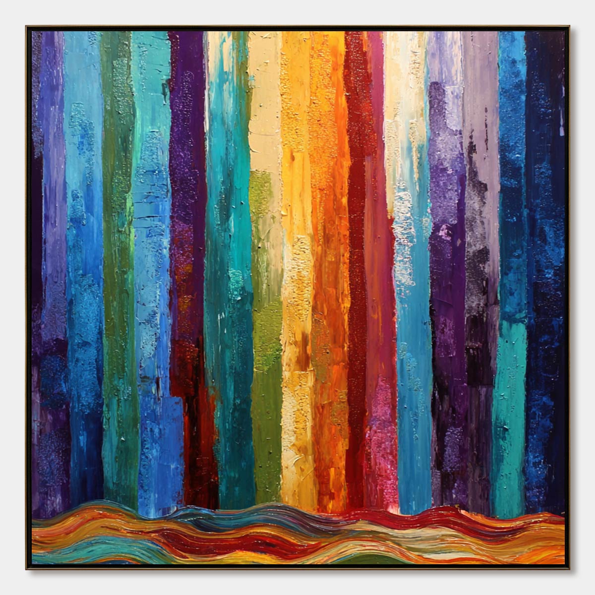 CHROMATIC CASCADE: Large Colorful Abstract Impasto Oil Painting