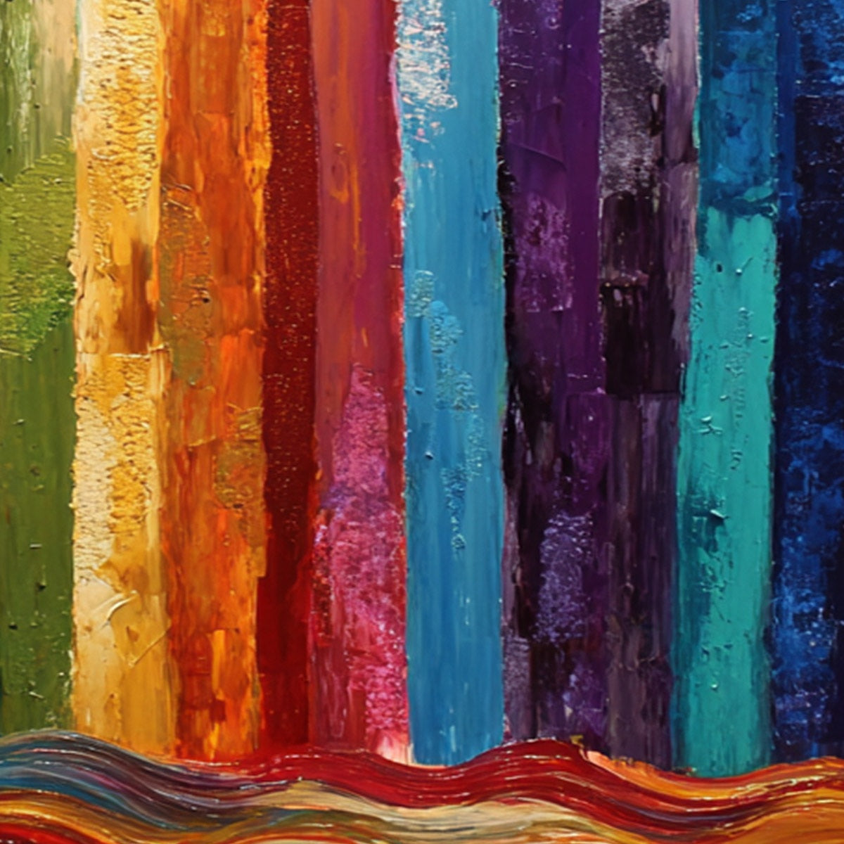 CHROMATIC CASCADE: Large Colorful Abstract Impasto Oil Painting