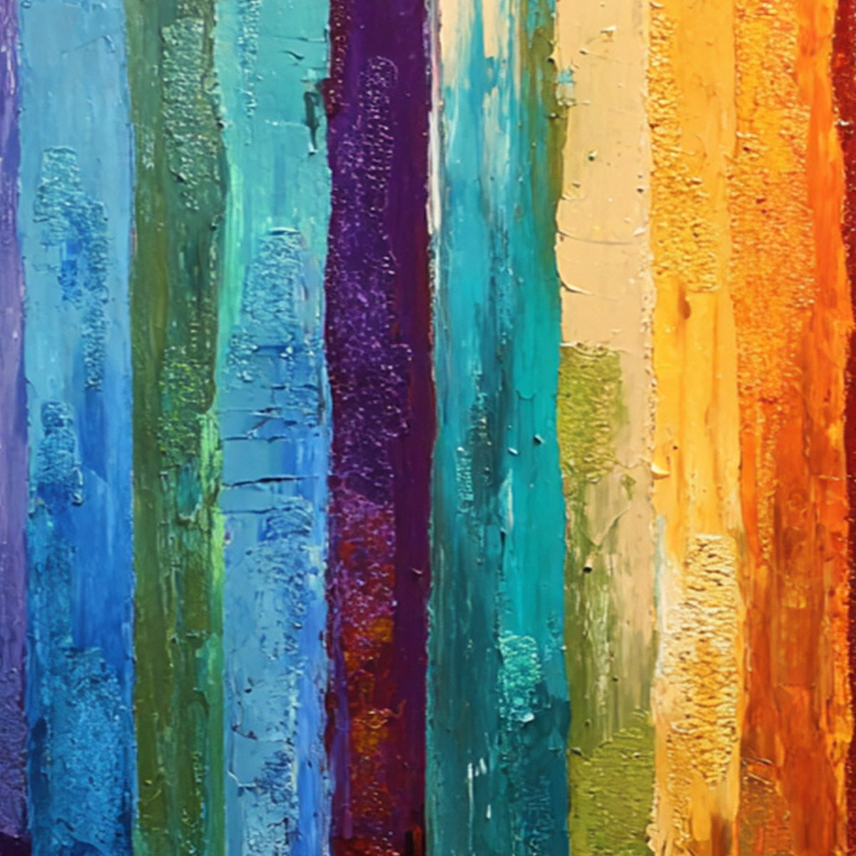 CHROMATIC CASCADE: Large Colorful Abstract Impasto Oil Painting