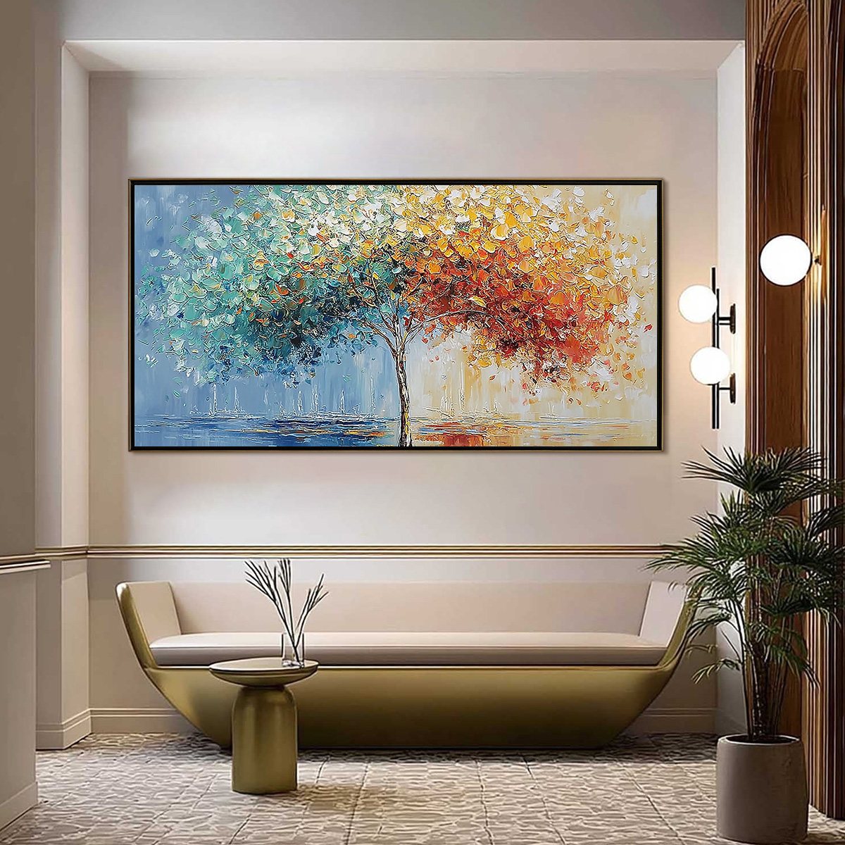 CHROMATIC EMBRACE: Heavily Textured Palette Knife Tree Landscape Painting