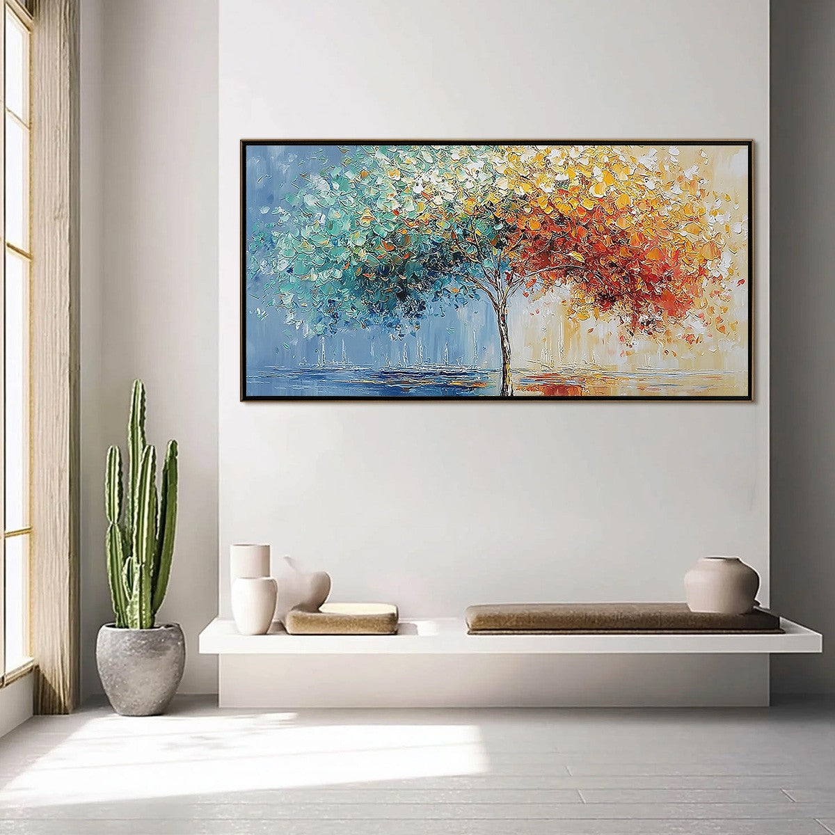 CHROMATIC EMBRACE: Heavily Textured Palette Knife Tree Landscape Painting