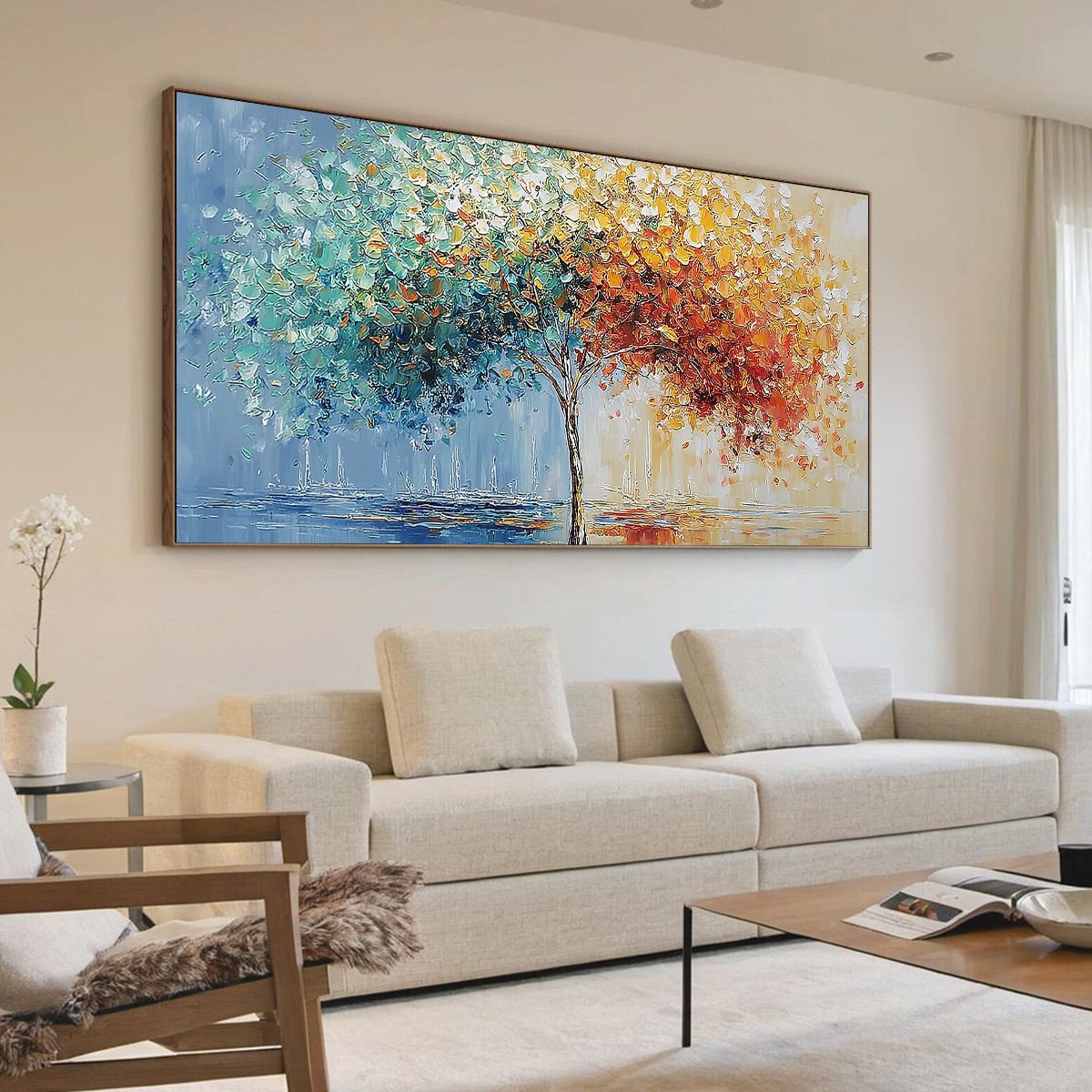 CHROMATIC EMBRACE: Heavily Textured Palette Knife Tree Landscape Painting