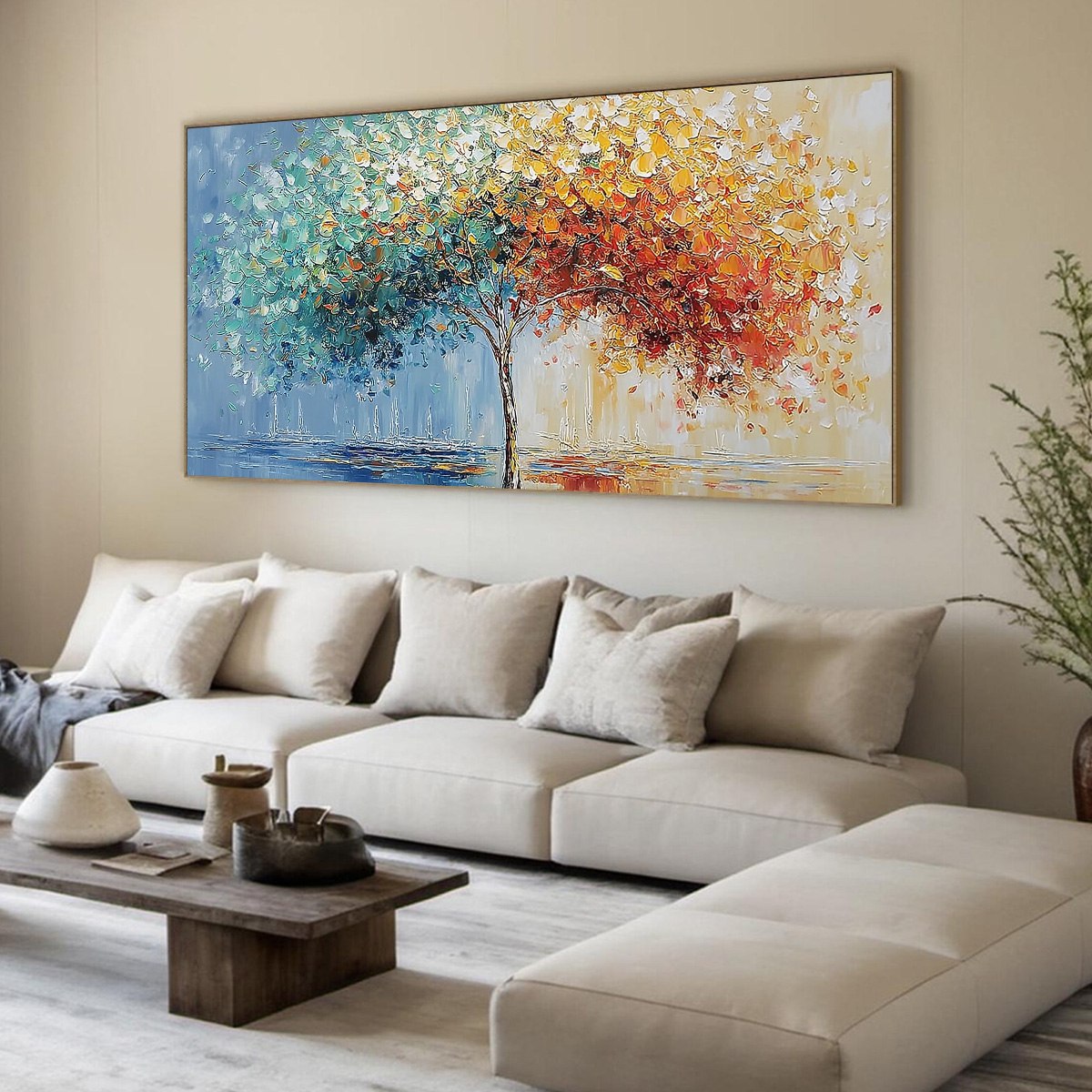 CHROMATIC EMBRACE: Heavily Textured Palette Knife Tree Landscape Painting