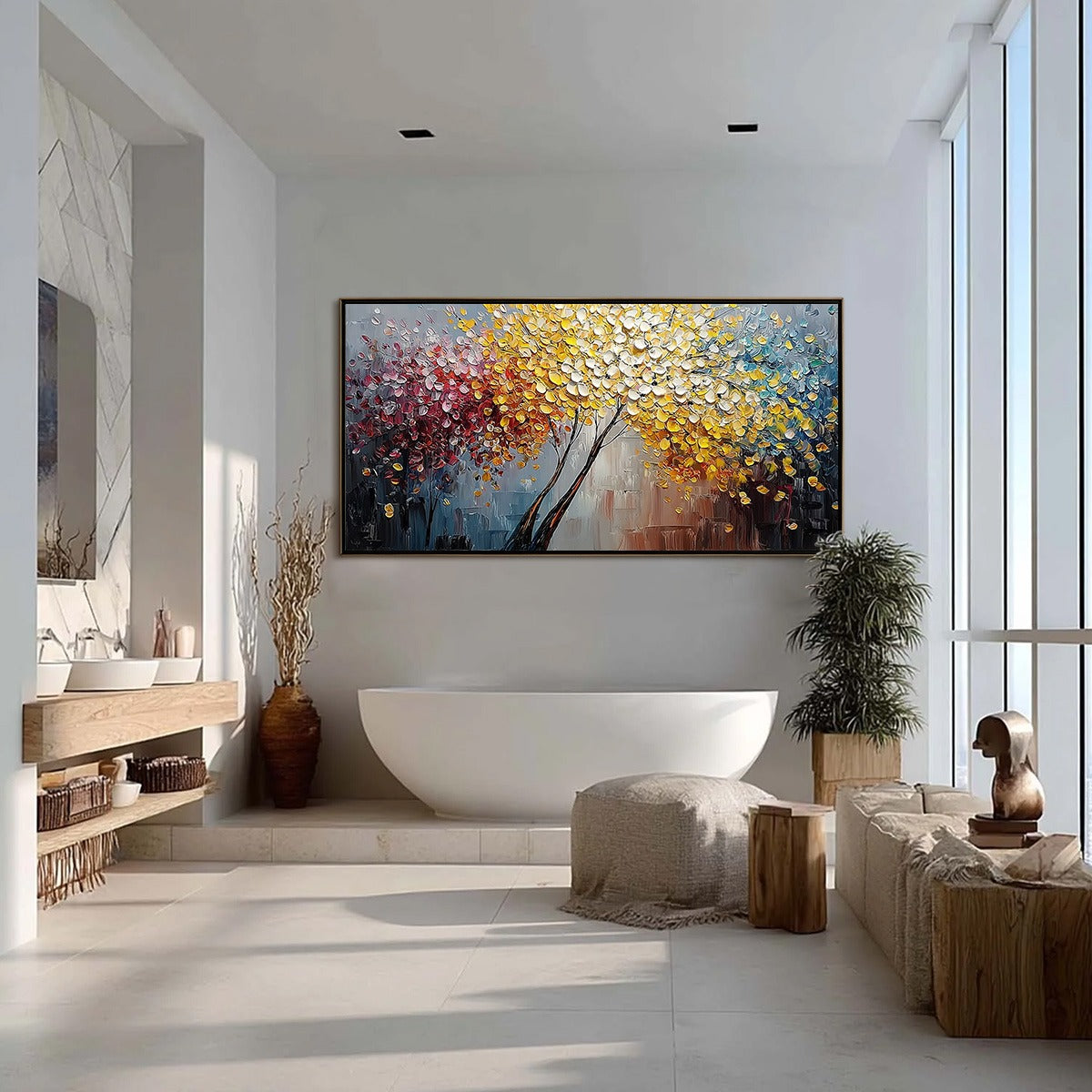 CHROMATIC EMBRACE: Textured Palette Knife Tree Painting, Colorful Impasto Wall Art