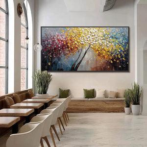 CHROMATIC EMBRACE: Textured Palette Knife Tree Painting, Colorful Impasto Wall Art