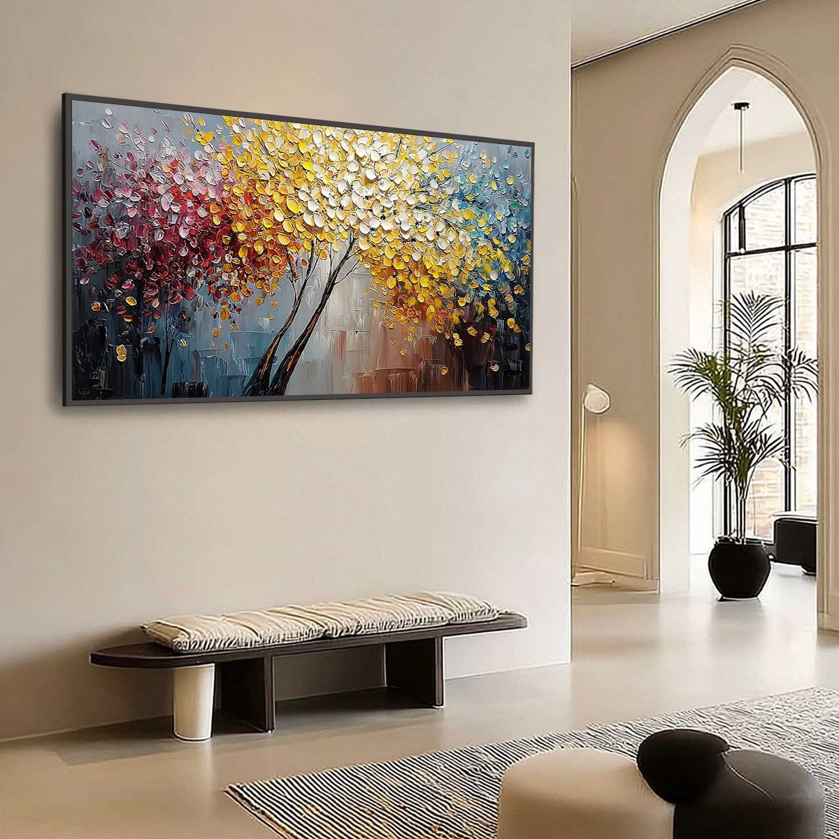 CHROMATIC EMBRACE: Textured Palette Knife Tree Painting, Colorful Impasto Wall Art