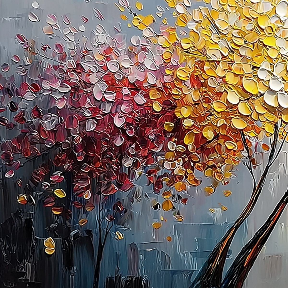 CHROMATIC EMBRACE: Textured Palette Knife Tree Painting, Colorful Impasto Wall Art