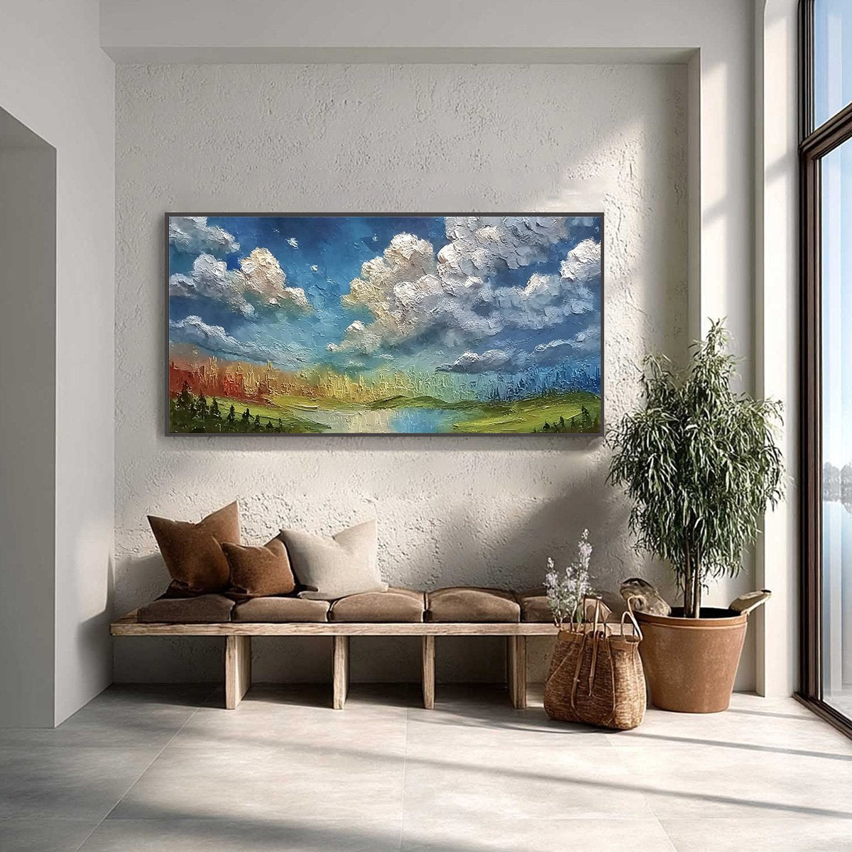 CHROMATIC HORIZON: Large Textured Abstract Cityscape Landscape Painting