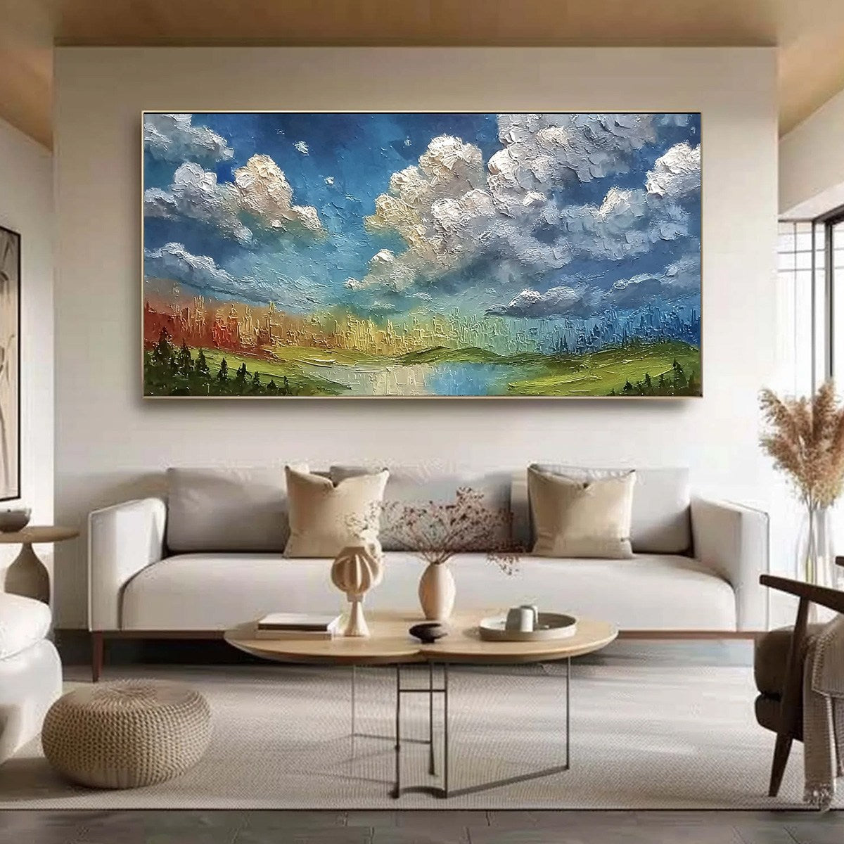 CHROMATIC HORIZON: Large Textured Abstract Cityscape Landscape Painting