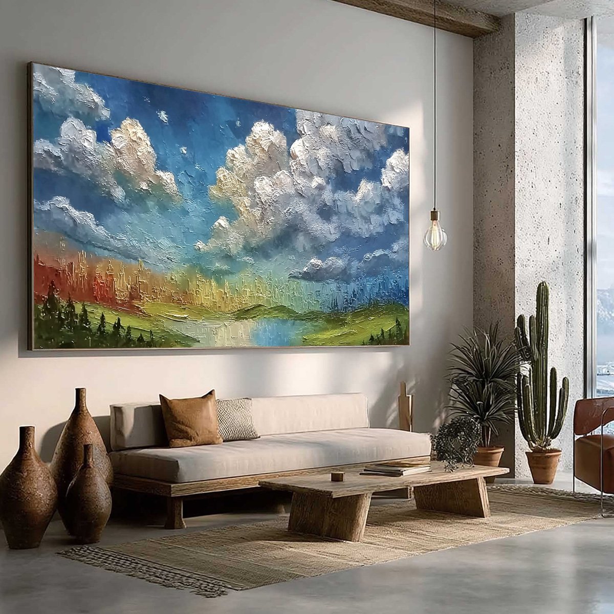 CHROMATIC HORIZON: Large Textured Abstract Cityscape Landscape Painting
