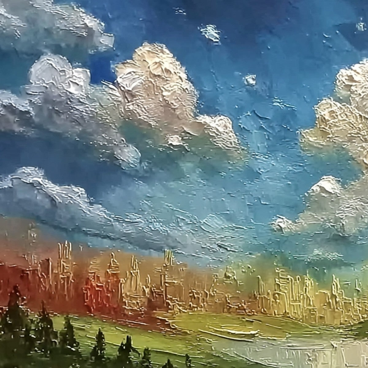 CHROMATIC HORIZON: Large Textured Abstract Cityscape Landscape Painting