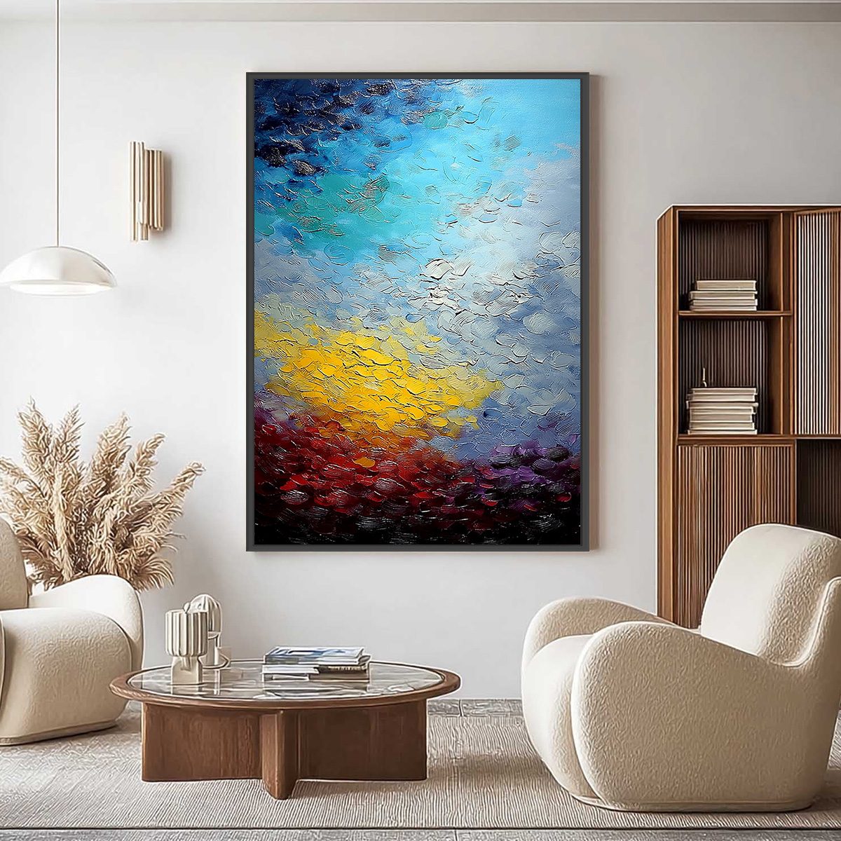 CHROMATIC HORIZON: Vertical Textured Abstract Landscape Oil Painting