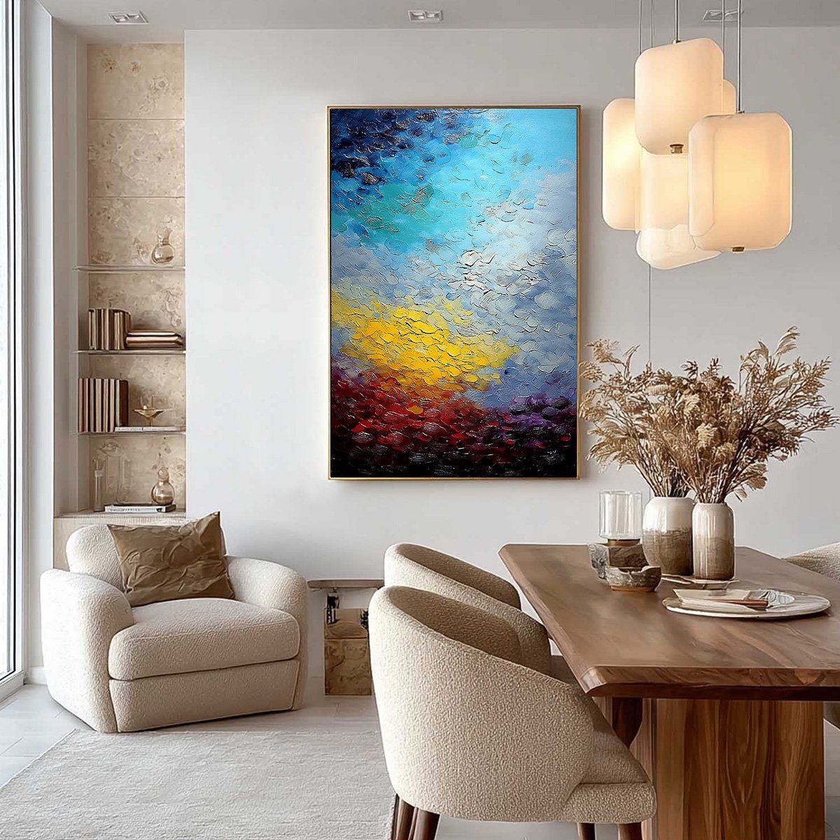 CHROMATIC HORIZON: Vertical Textured Abstract Landscape Oil Painting