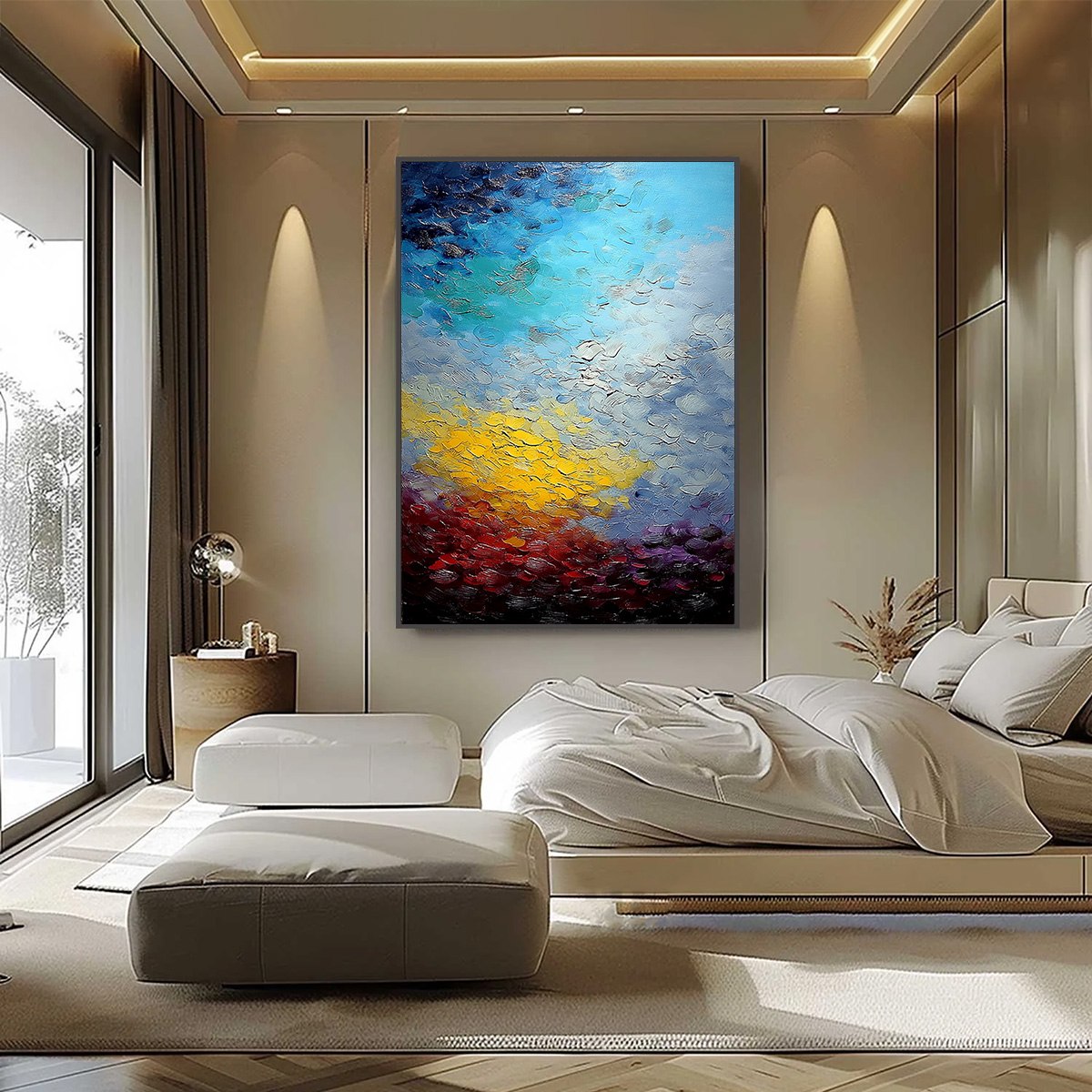 CHROMATIC HORIZON: Vertical Textured Abstract Landscape Oil Painting