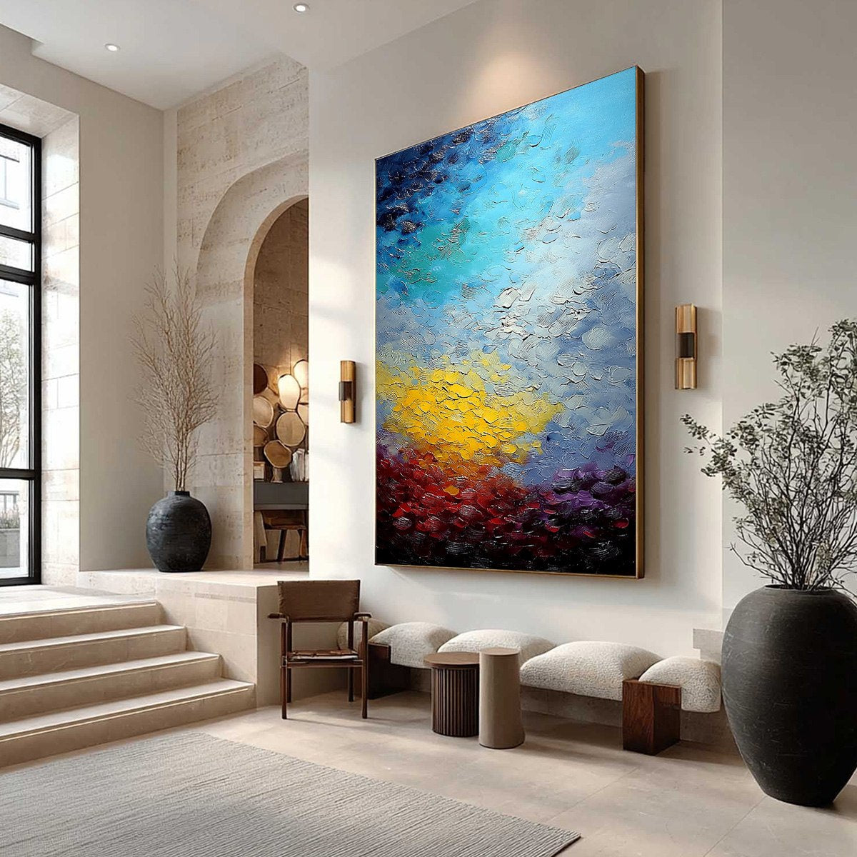 CHROMATIC HORIZON: Vertical Textured Abstract Landscape Oil Painting
