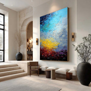 CHROMATIC HORIZON: Vertical Textured Abstract Landscape Oil Painting
