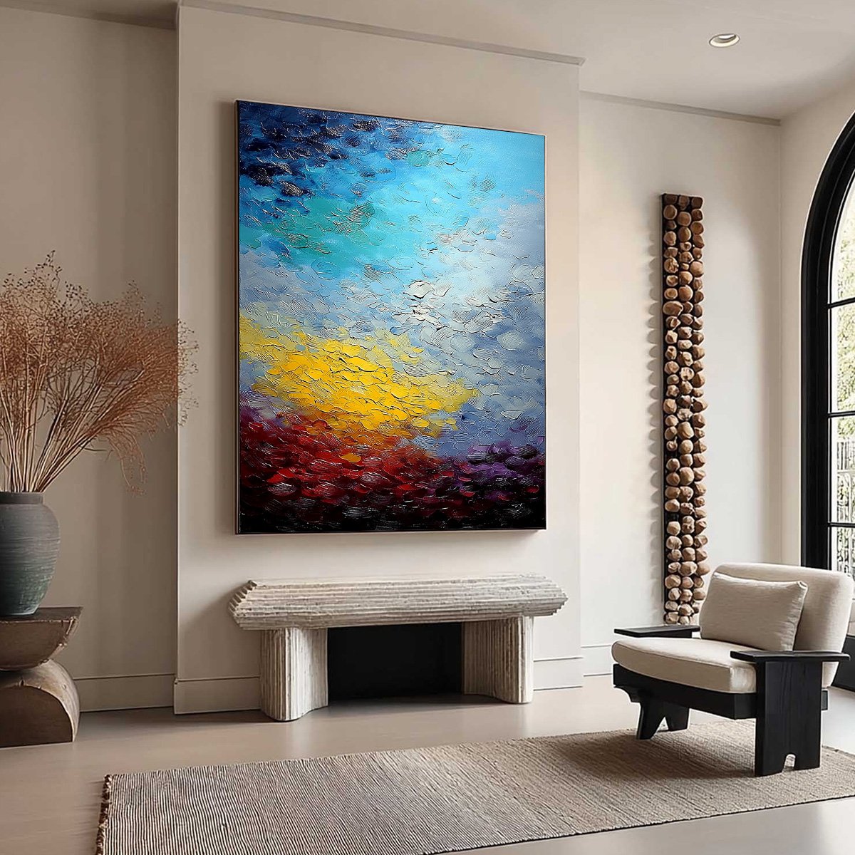 CHROMATIC HORIZON: Vertical Textured Abstract Landscape Oil Painting