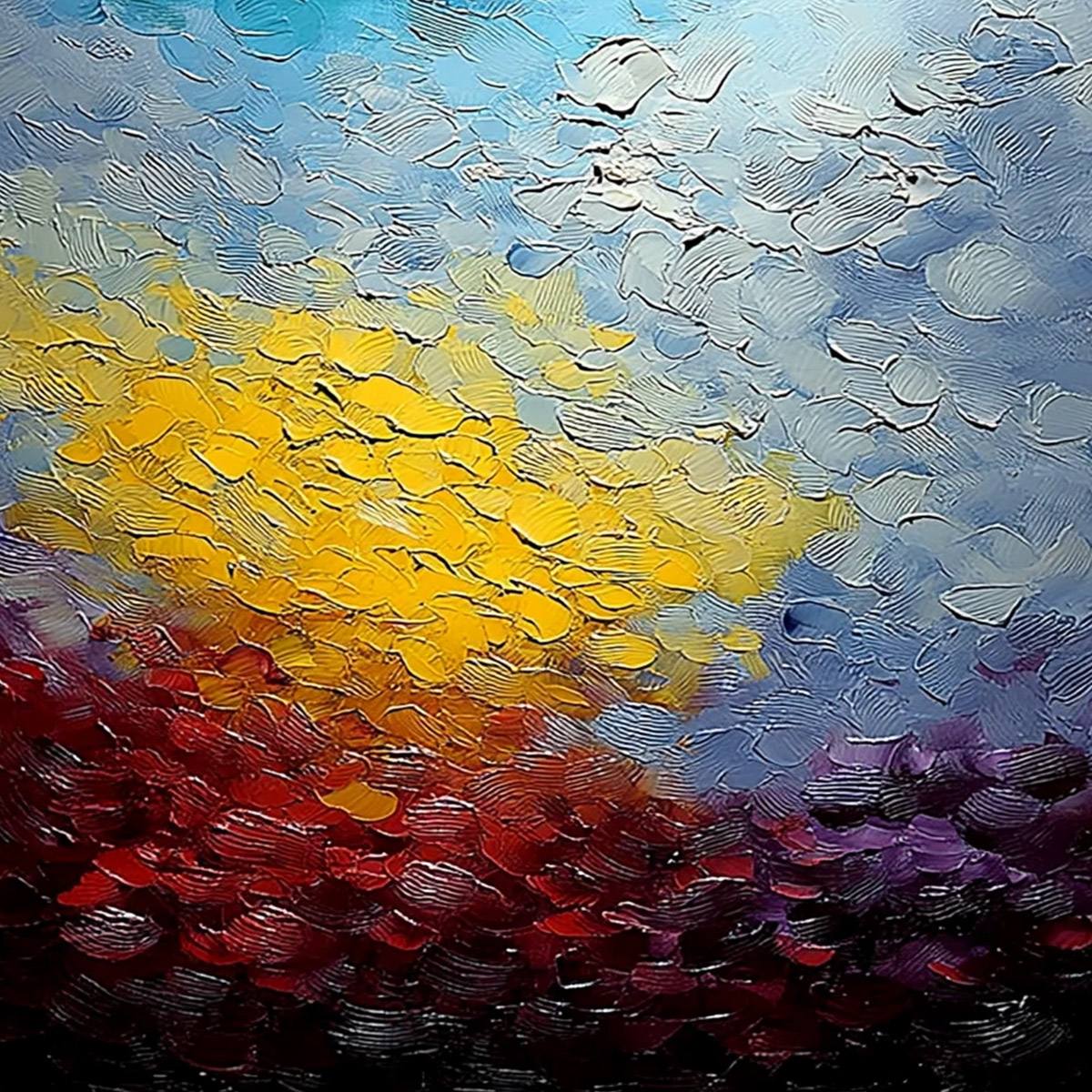 CHROMATIC HORIZON: Vertical Textured Abstract Landscape Oil Painting