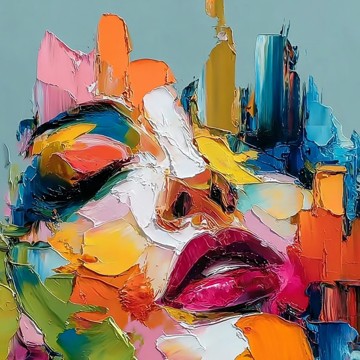 CHROMATIC MUSE: Colorful Abstract Impasto Portrait Palette Knife Painting