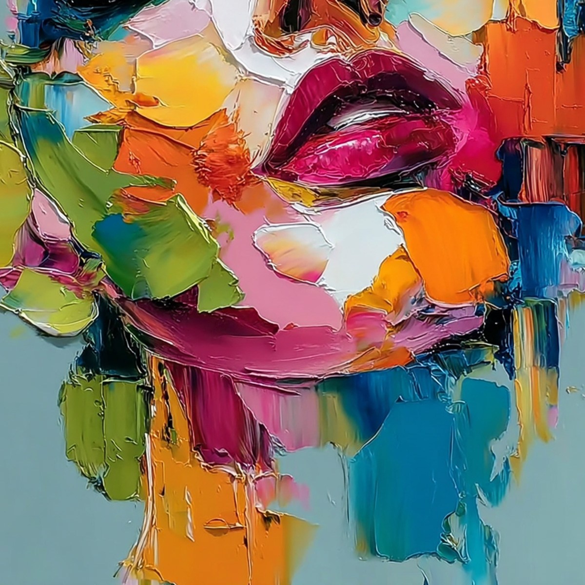CHROMATIC MUSE: Colorful Abstract Impasto Portrait Palette Knife Painting