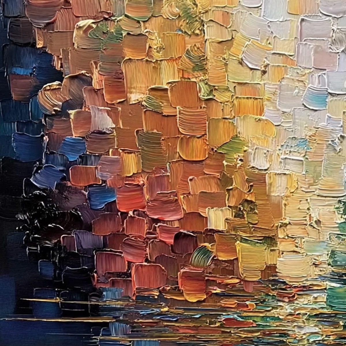 CHROMATIC REFLECTIONS: Heavy Texture Abstract Palette Knife Oil Painting