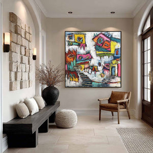 CHROMATIC RIOT: Large Colorful Textured Abstract Cityscape Painting