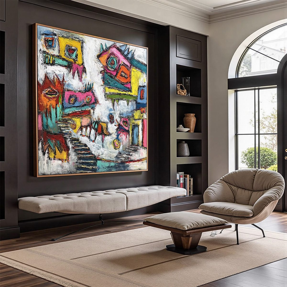 CHROMATIC RIOT: Large Colorful Textured Abstract Cityscape Painting
