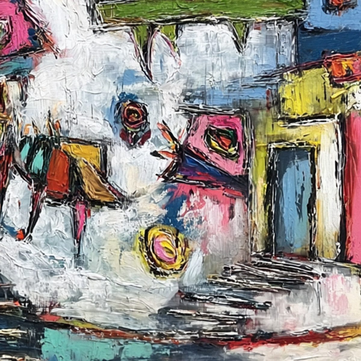 CHROMATIC RIOT: Large Colorful Textured Abstract Cityscape Painting